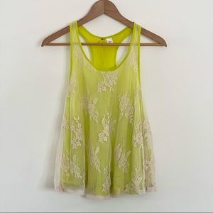 Neon Lacey A Line Flare Tank Top Blouse Lace Overlay in XS